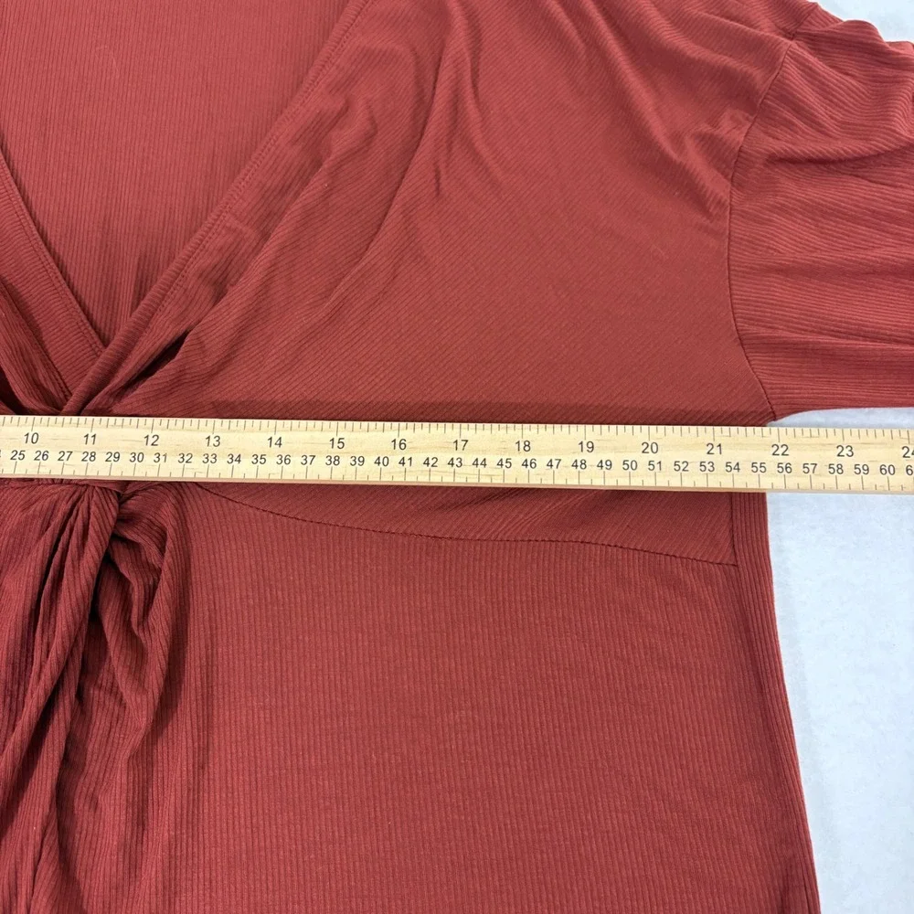Free People Check On It Wrap Top Small Ribbed VNeck Long Sleeve Red/Burnt Orange